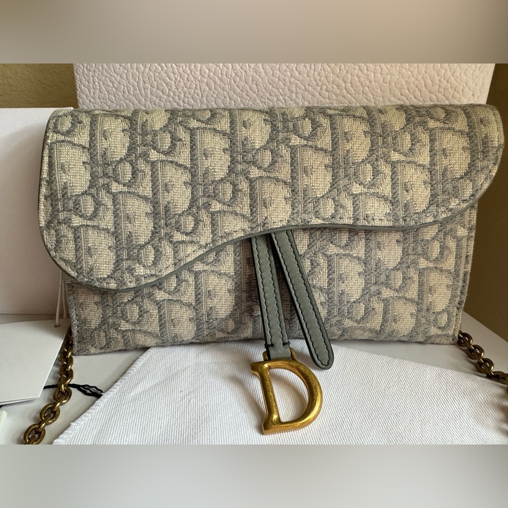 Dior long saddle wallet with chain